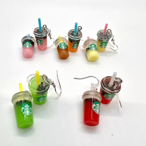 Starbucks Earrings - Boba Beads Earrings - Drink Earrings - Milk Tea Earrings - Picture 1 of 10